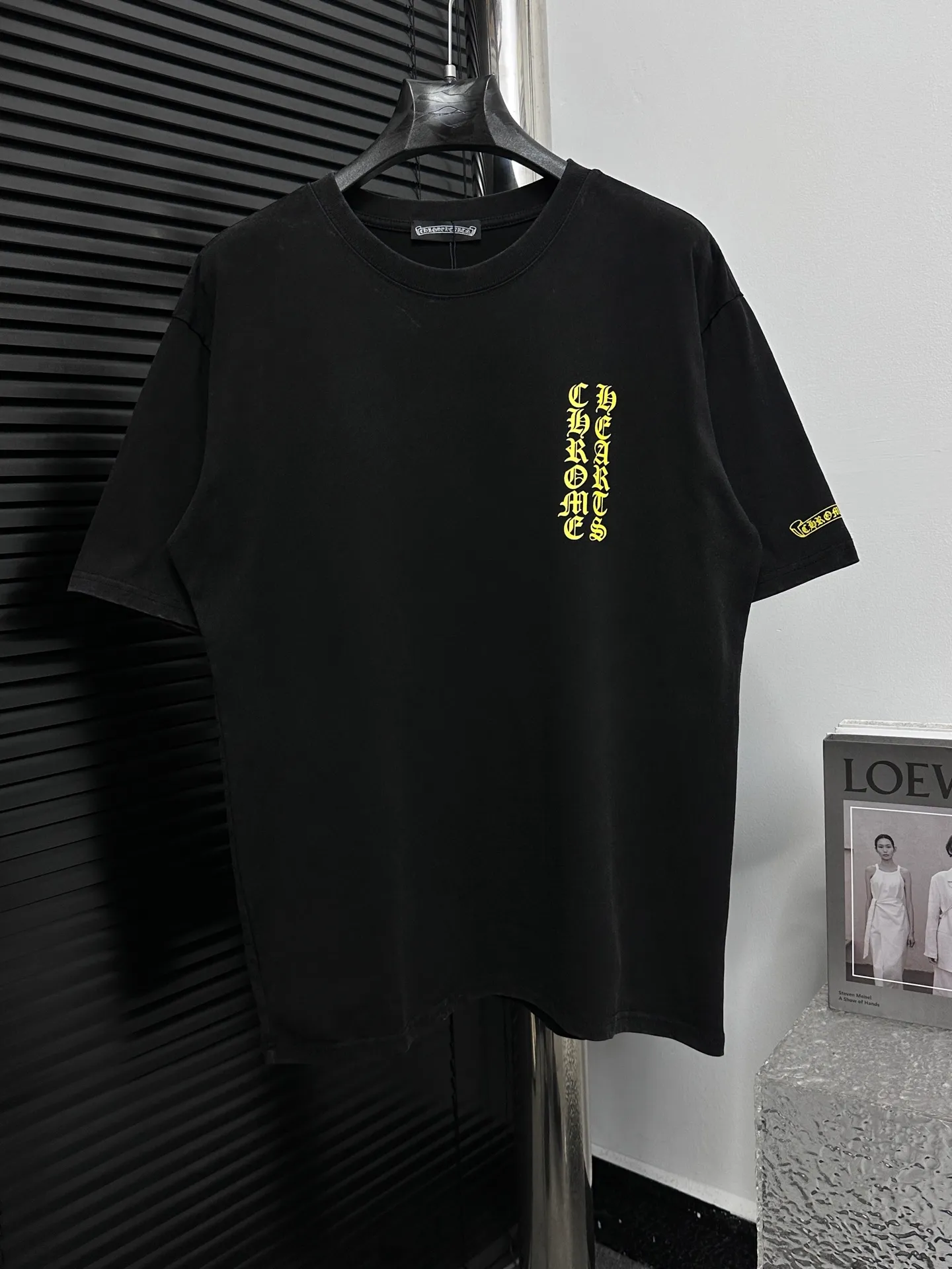 🅿️180 [Chrome hearte] Chrome hearte 25ss early spring new Sanskrit washed T-shirt ·280 grams of 100% cotton double yarn jersey fabric ·Special thickened 32 pieces of double-ply 1x1 thread in the same cylinder custom-dyed ·Double-needle stitching and cross-stitching technology ·Original main mark washed tag Color: washed black Size: XS-L
